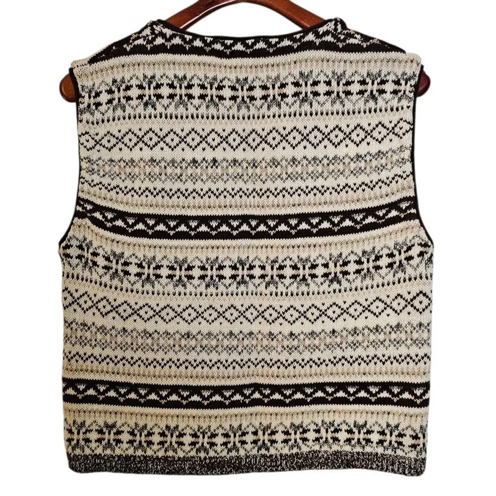 New York Style Brown & Cream Vintage Fair Isle Cottagecore Sweater Vest